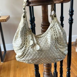 Cream Isabella Fiore woven leather tote